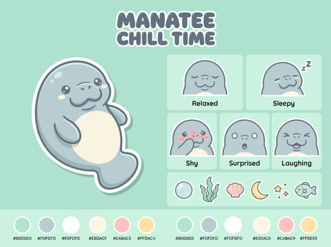 Cartoon Manatee Smiling Face Closeup.