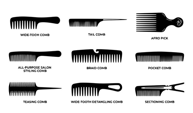 Braid Comb Vector Icon Set Hair Styling Tools Illustration EPS10