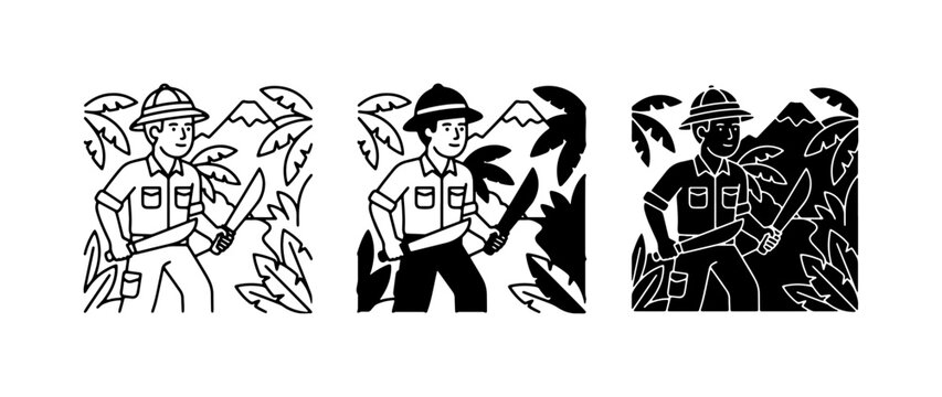 Explorer Icon Set: Jungle Adventure, Safari Man, Tropical Expedition