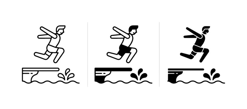 Diving Board Icons: Jump, Dive, Swim, Water Sports, Summer Activity