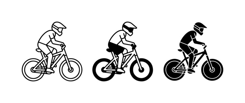 Mountain Biker Icons, Downhill Cycling Vector Graphics, Extreme Sport Silhouette