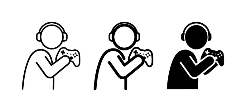 Gamer Icons, Person Playing Video Games, Controller & Headset Graphics
