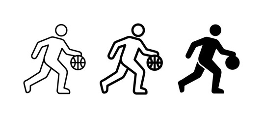 Basketball Player Dribbling Icons, Silhouette, Line Art, Sport Action © Mahfuzur
