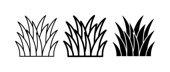 Grass Clumps Vector Icons, Outline and Silhouette Styles, Nature Elements © Idris
