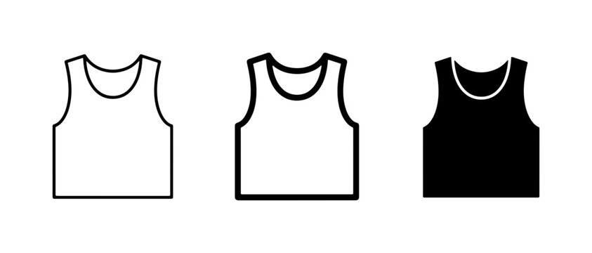 Tank Top Icons, Simple Sleeveless Shirt Graphics, Apparel Vector Set