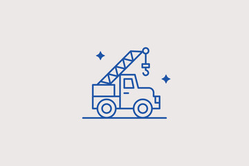 Mobile lattice boom truck crane line icon for high rise building construction manual infographics. Vector illustration for industrial equipment cargo logistics rental company websites. © HenryFord