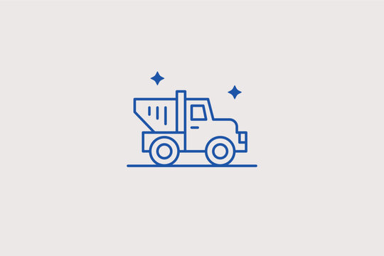 Compact tipper delivery truck line icon for local building material supply store web menus. Vector illustration for urban gravel and sand shipping tracking application widgets.