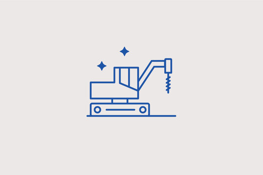Industrial drilling rig vehicle line icon for deep foundation engineering technical guides. Vector illustration for geological soil testing service promotional landing pages.