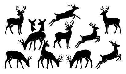 Deer Silhouette, Wild Forest Animal and Nature Vector Illustration Collection © Crafts Home