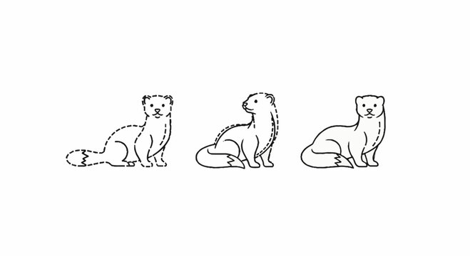 Illustration of Three Cute Ferrets in Different Sitting Positions.