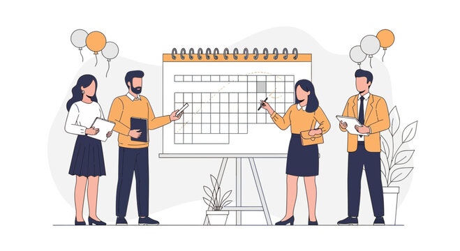 Team Planning Strategy Meeting Calendar Business Illustration