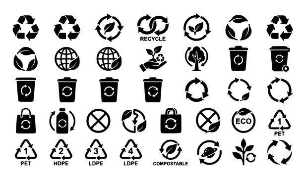 Black Recycle Icon Vector Set Eco Sustainability Symbols EPS10