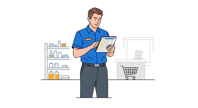 Retail Worker Checking Inventory on Digital Tablet in Store