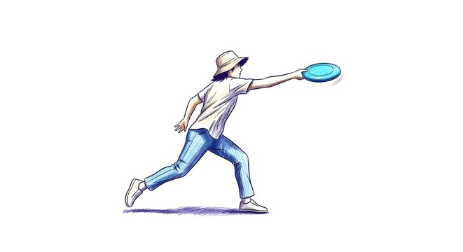Person throwing a blue frisbee in casual outdoor setting.