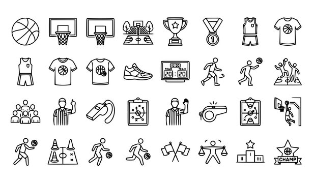 Basketball Line Icon Set Featuring Ball Hoop Championship Playground and Sports Symbols