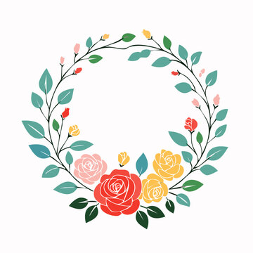 Floral Wreath with Roses and Leaves