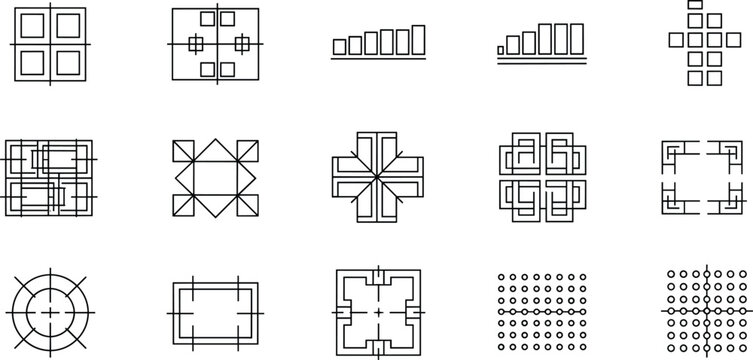 Abstract Geometric Grid Layout Square Pattern And Dot Matrix Line Icons Set Vector Illustration Design