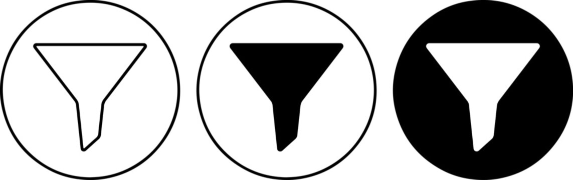 Set of three funnel icons in different styles