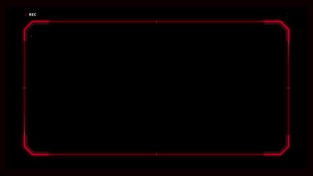 Minimalist futuristic UI frame with sharp red neon edges and REC on a black void