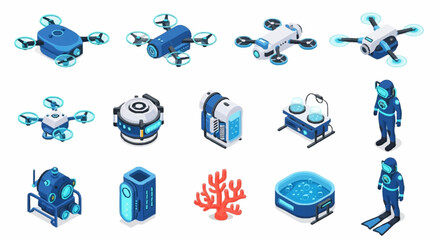Diving and scuba diving equipment icons. © Rina