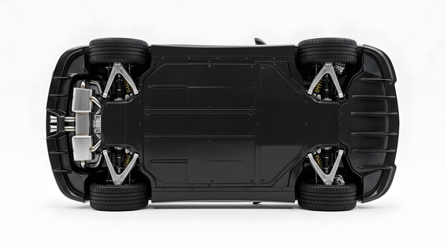 Underbody of a Black Luxury Sports Car with Clean Undercarriage and Rear Diffuser