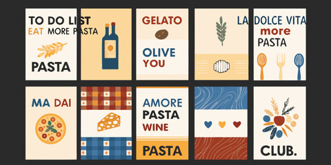 Naklejka premium italian food poster set colorful graphic design collection