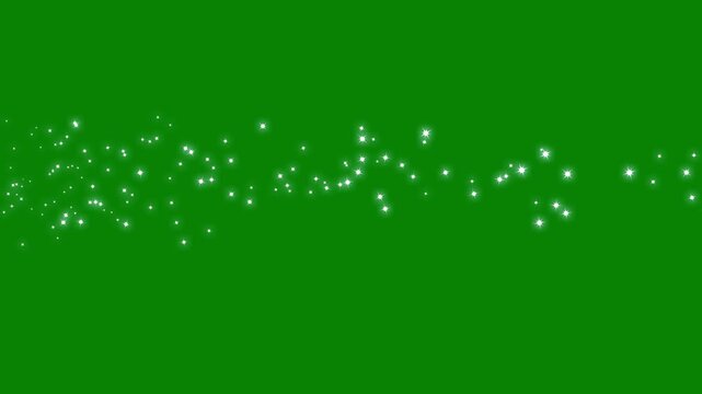 Luxury white glitter star sparkles line trail, simple doodle magic path, Bright twinkle stars generate a sparkling glitter wave, glitter stars particles line trail fast motion on green screen.4k