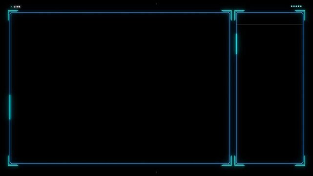 Futuristic digital interface overlay with glowing blue neon lines on a black background for streaming or gaming