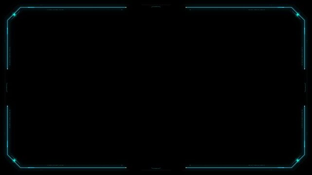 Sci-fi digital frame with bright cyan neon accents and geometric patterns on a black canvas
