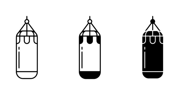 Punching Bag Icons, Boxing Equipment Vector Set, Martial Arts Training Gear