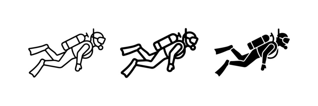 Scuba Diver Icons, Underwater Exploration Vector Graphics, Diving Activity Symbols
