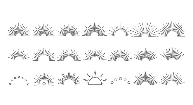 Sunburst, explosion, burst, rays, icon set, 20 grey vector graphics, abstract elements, design shapes