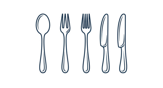 Cutlery Set Illustration: Spoon, Forks, Knives on White Background