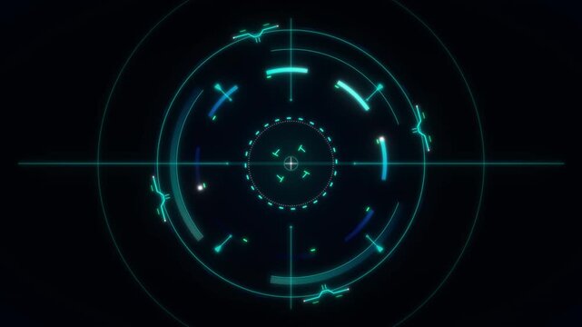 Teal and cyan futuristic targeting scope with crosshairs and geometric on black