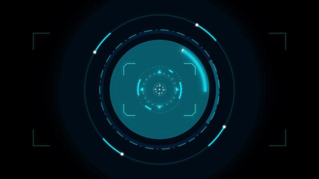 Teal digital targeting reticle with concentric circles and corner brackets on a dark background