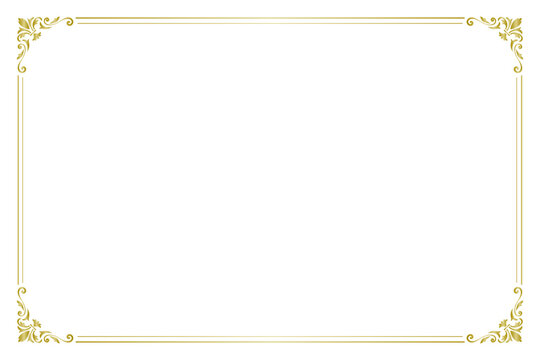 A single European antique frame on a white background, vintage frame background material, gold decorated graphic material, transparent background vector design illustration.