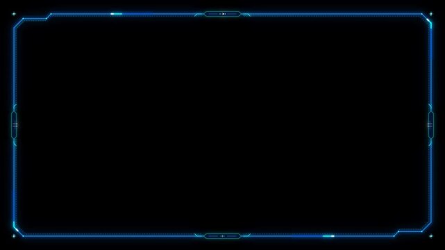 Sci-fi digital frame with bright blue neon lights and a dark black background
