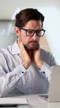 Man Touching Sore Throat, Feeling Pain Near Neck