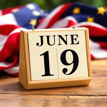 Calendar Block Showing June 19 with American Flag in Background