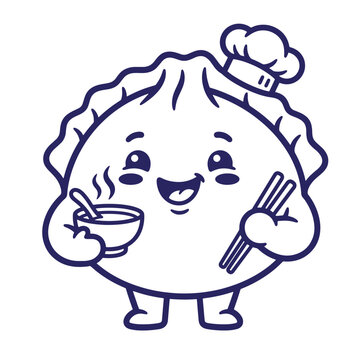 Cute cartoon dumpling character chef cooking illustration with dumpling character illustration culinary delicious appetizer restaurant adorable creative
