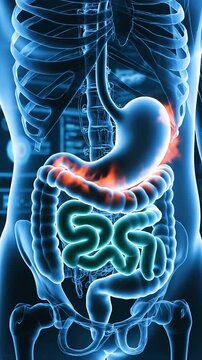 Detailed Anatomical Illustration of Digestive System with Focus on Human Stomach and Intestines for Medical Education and Health Awareness