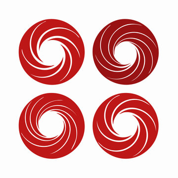 Four Red Swirling Circular Abstract Designs