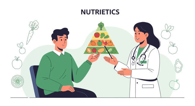 Nutritionist Consults Patient on Healthy Eating Pyramid