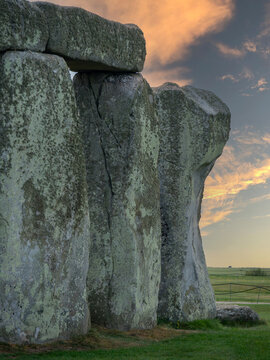 Detail at the historical monument at Stonehenge, UK