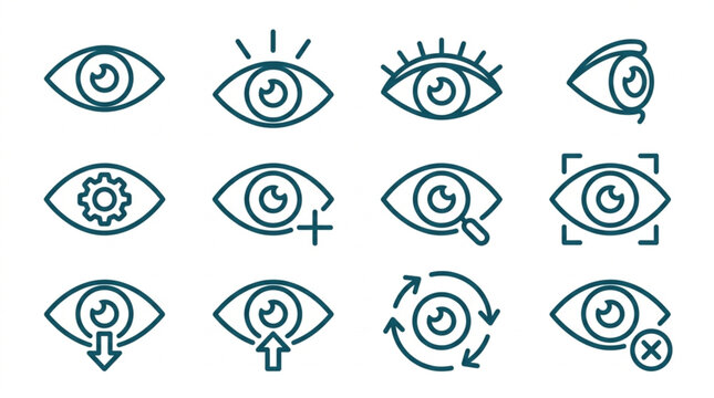 Collection of eye icons representing vision and sight related concepts.