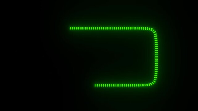 Green neon glowing dotted border frame building up from single dot to complete rectangle animation