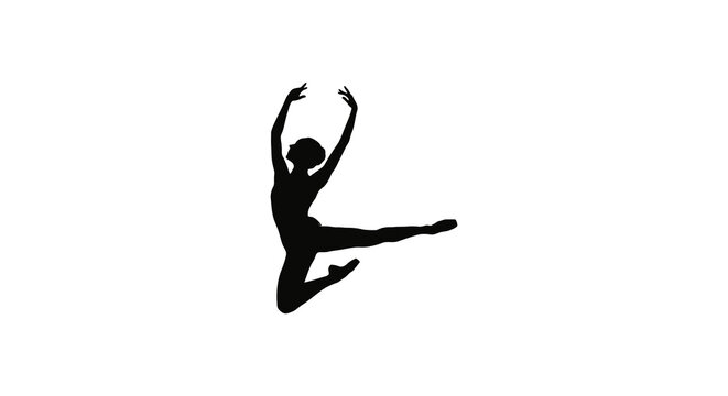 ballerina silhouette in mid air against a white background