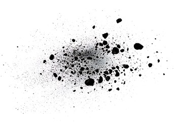 Fototapeta premium Black ink splatter with various size droplets isolated on transparent background
