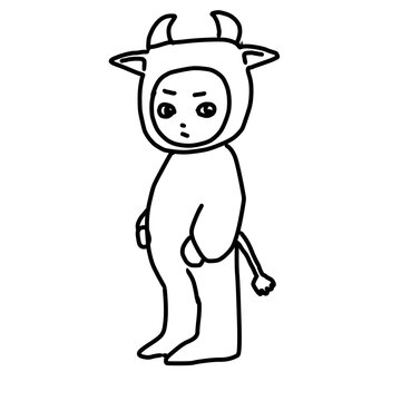  牛の着ぐるみを着た子供