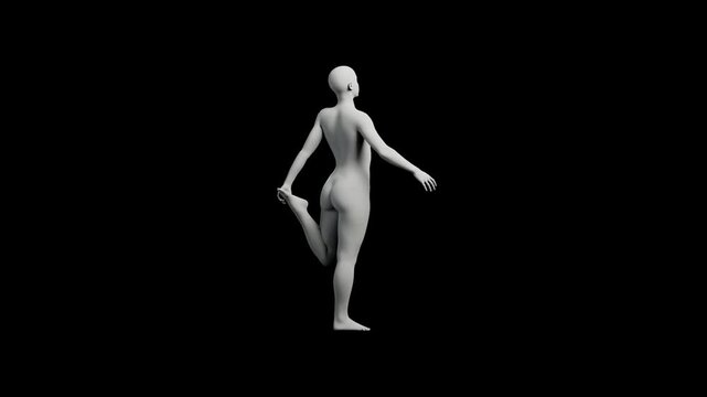 Naked figure model standing against black background